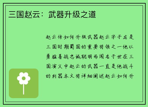 三国赵云:武器升级之道
